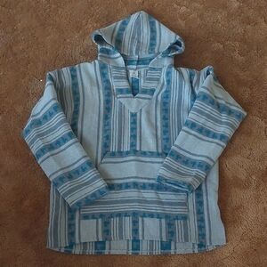 Men's Blue and Gray Hooded Sweater